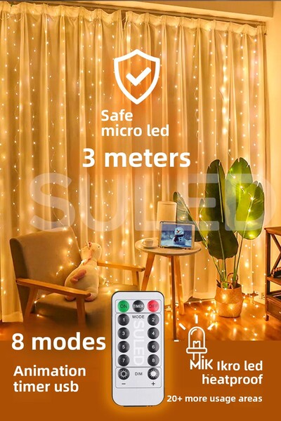 SULED Perdeaua cu LED-uri 3x3 metri, controlată, 8 moduri, reglabilă pentru a...