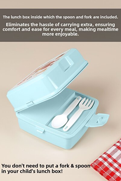 Meleni Baby 2-tier Children's Lunch Box with Compartments and Fork and Spoon - Mint