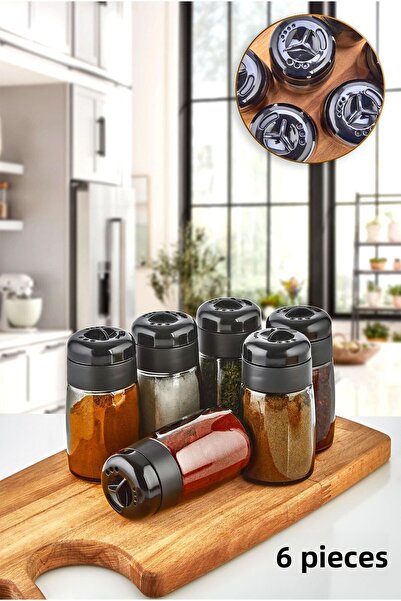 HOMENIVA Black 6 Piece Glass Jar Spice Set