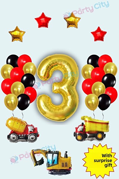 Party City بالون فويل بمفهوم البناء بعمر 3 سنوات ومجموعة احتفالات بعيد ميلاد بطابع نجمة