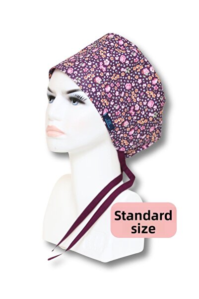 doktorbonem قبعة جراحية منقوشة بالزهور الأرجوانية ذات الحجم القياسي للطبيب وا...