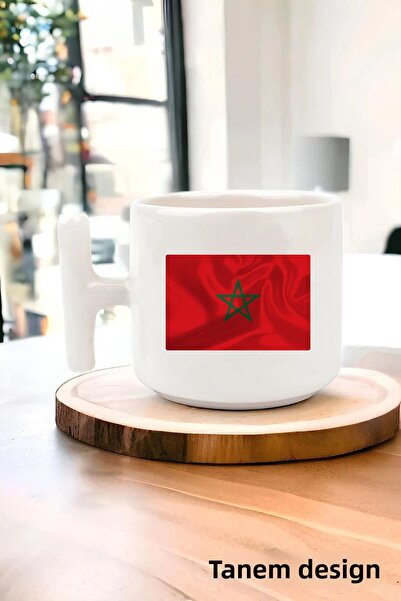 Tanem Tasarım كوب قهوة بمقبض على شكل حرف T مع تفاصيل العلم الوطني، ألوان وطنية، هوية وطنية، كوب وطني