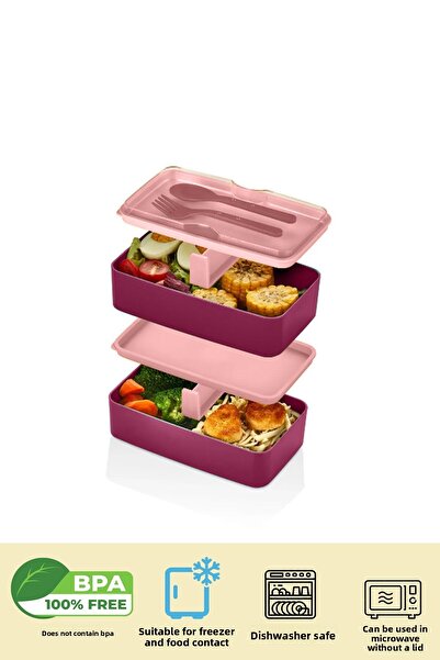 Alacarte 2-tier Portable Rectangular Feeding Set - Food and Storage Container - Claret Red