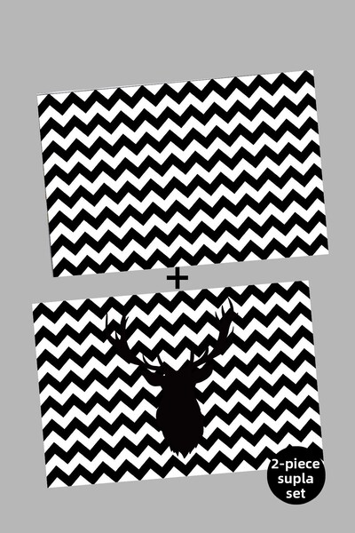 EsnafAli Black and White Zigzag Deer Patterned 2-Piece Supla American Service...