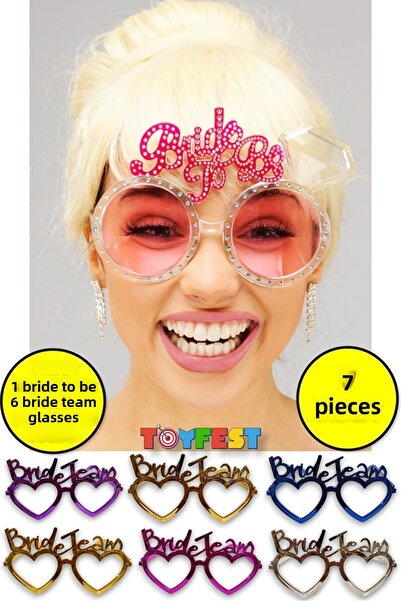 TOYFEST Pink Colored Bridal Glasses - 1 PCS + 6 PCS Colorful Bride Team Bridesmaid Glasses 15x10 cm