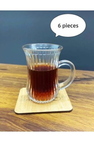 DİBA AVM Glass Glass Tea Cup with Handle Tea Cup with Handle Tea Cup with 6 Count 130 ml