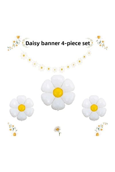 Çemrek Süs Parti Set de bannere cu tematică margaretă din 4 piese Set de balo...