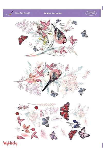 Generic Brand 25X35 cm Lnt-28 Bird Flower Butterfly Patterned Water Transfer