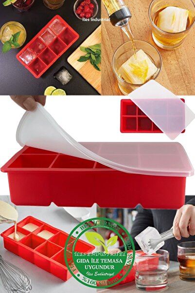 Eysigo قالب ثلج سيليكون فاخر باللون الأحمر - 8 أقسام مع غطاء