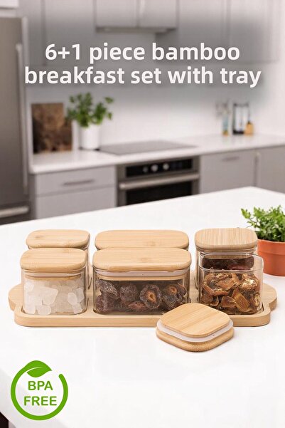 Sevinse Home 6+1 Bamboo Lid Glass Tray Breakfast Set