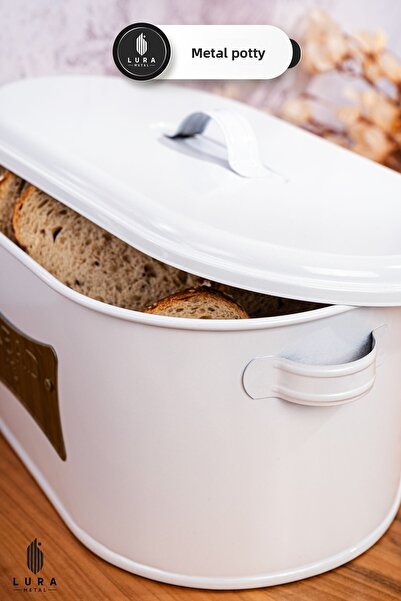 Skygo Plate White Metal Lid Bread Box Bread Basket Bread Bowl 32X14 cm