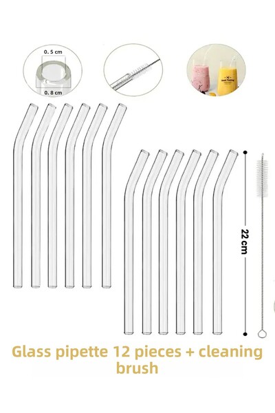 Daisy Gift Set of 12 Thick Glass Straws and Cleaning Brushes