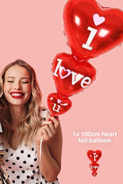 Baloncu Dede 3 بالونات فويل مقاس 100 سم مكتوب عليها I Love You، بالون يوم خاص للحبيب
