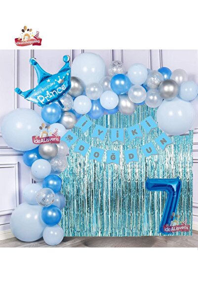 Bkmc Set de lanțuri cu baloane pentru ziua de naștere prinț coroanat de 7 ani...