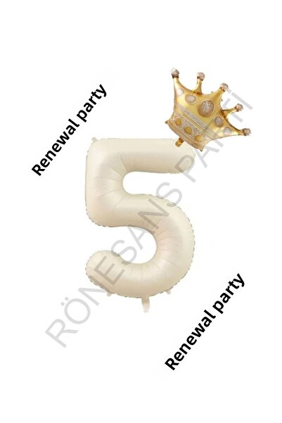 Generic Brand Beige Number and King Crown Foil Balloon Set Age 5