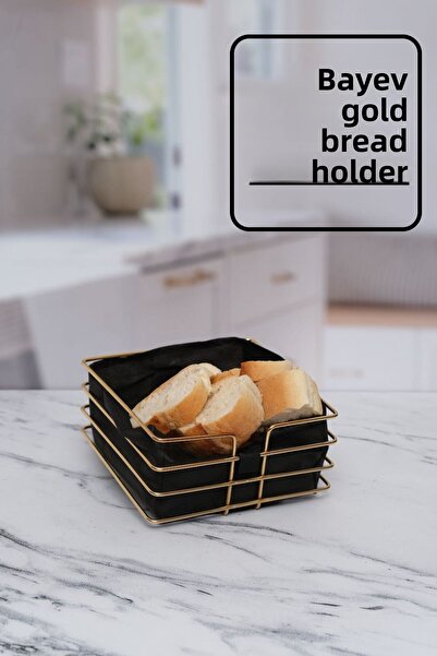 Bayev Gold Striped Fabric Square Bread Bowl Tableware Bread Basket Fruit Basket Black Fabric