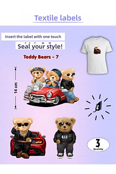 AGG Reklam Iron-On Clothing Labels Teddy Bears-7 Set of 3