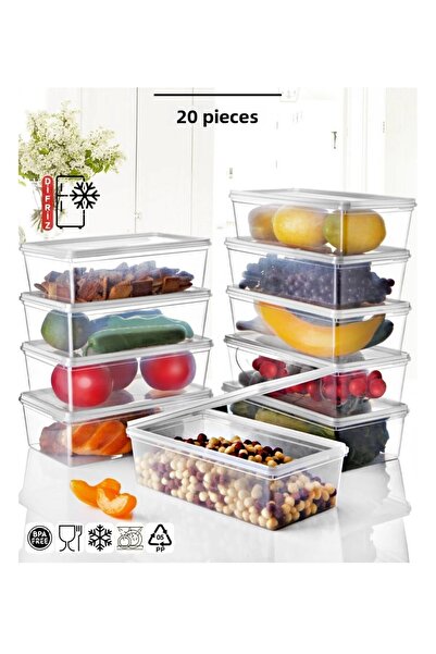 Hane216 سعة 2 لتر - 20 حاوية تخزين ذات غطاء ذاتي مناسب للفريزر العميق