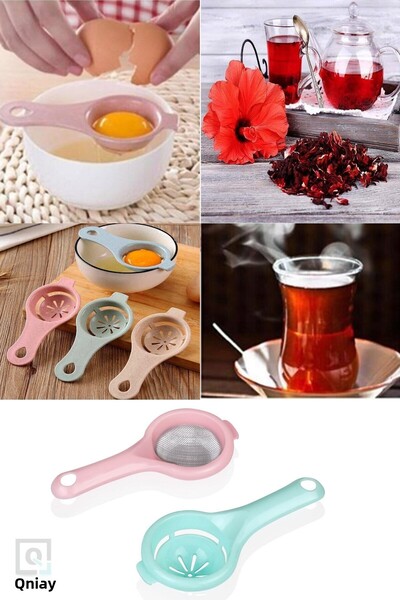 QNİAY مجموعة عملية مكونة من قطعتين من مصفاة الشاي وجهاز فصل مصفاة البيض