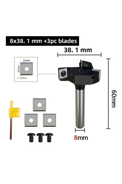 Choice1 8 × 38.1 - 3 قطع شفرات، قطعة واحدة 8 12 12.7 مم بت راوتر سطح CNC على شكل إدراج، طحن نهاية وجه Spoilboard