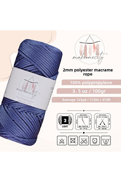 Makromecity Πολυτελή Νημα Μακραμέ Πολυεστέρα 100 γρ Μπλε Τζιν 2mm - 120 Μ Νήμα Σουπλά και Νήμα Σακούλας