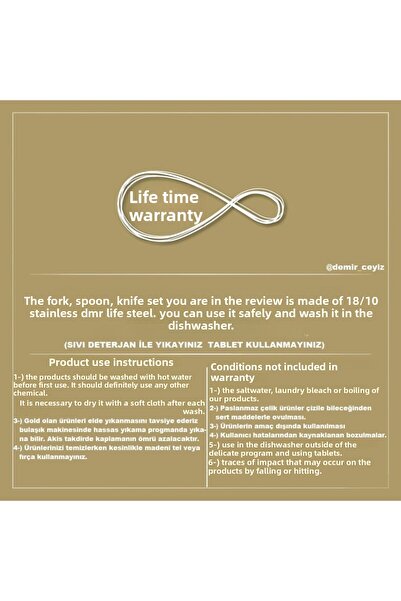 DMR LİFE Elite Gold Black Fork Spoon Knife Set 30 Pieces for 6 People (Gold Plated)