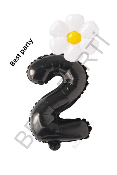 BEST PARTİ DOĞUM GÜNÜ PARTİ SÜSLERİ Black Number and White Daisy Foil Balloon...