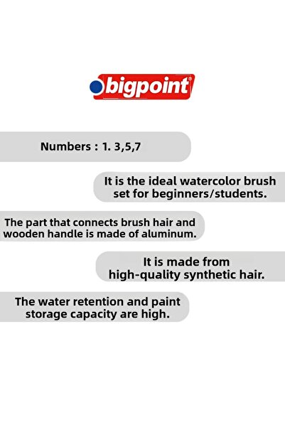 Bigpoint |   123 Series Synthetic Bristle Round Brush Set, 4Pcs, No: 1, 3, 5, 7, Watercolor, Gouache, Acryl