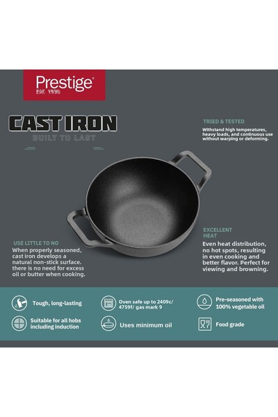 Prestige Pre Seasoned Cast Iron Kadai 20 CM - PR48894