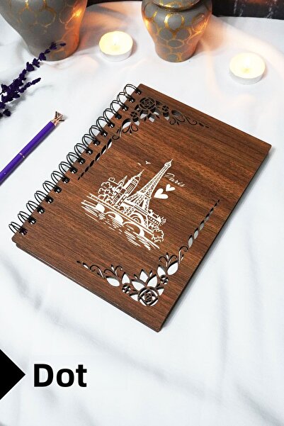 markcat دفتر باريس بغطاء خشبي - دفتر منقط - 60 ورقة (120 صفحة) - A5 15x21 سم