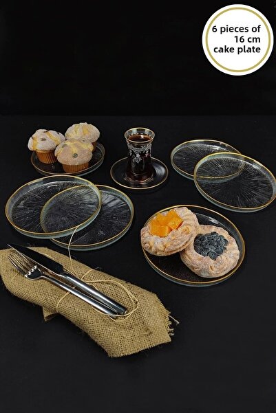 Digithome طبق كيك زجاجي 6 قطع من ريكسي 16 سم حافة ذهبية - 16577 C320.045