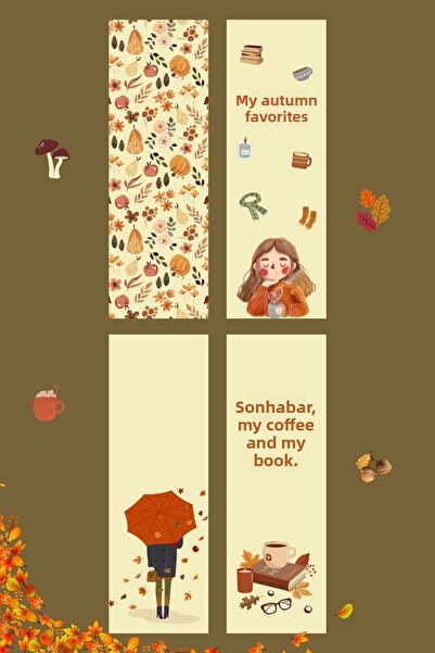 Sumicorn Design Set de 4 semne de carte drăguțe cu tematică de toamnă