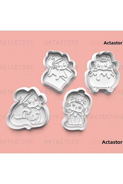 AKTASTORE مجموعة قوالب بسكويت على شكل قطة وقوالب عجينة السكر مكونة من 4 قطع 0...