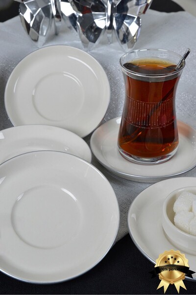 Heda Porselen Dream Platinum Gilded 6 Pieces 12cm Porcelain Tea Plate Off White