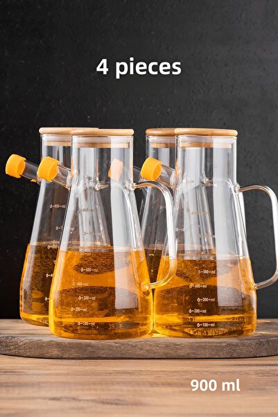 Porsima 401275 4 قطع من أليسا بغطاء من الخيزران ومقياس البورسليكات وعاء زيت ز...