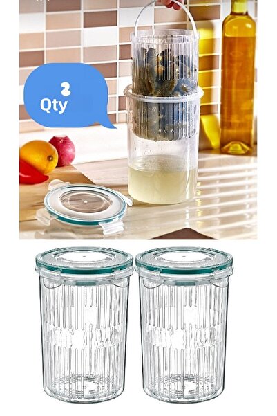 sarıindirim وعاء زيتون سعة 1.5 لتر - حاوية تخزين مخلل الزيتون مع 2 مصفاة