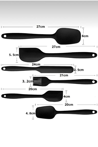 M Mimoza Park Heat Resistant Fireproof Non-Stick Silicone Spatula Set 6 Pieces