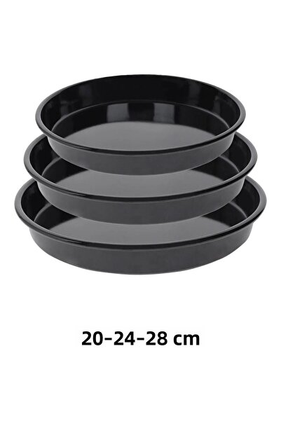 COOK-LAB 20-24-28 cm Set of 3 Black Glossy Enamel Round Oven Trays