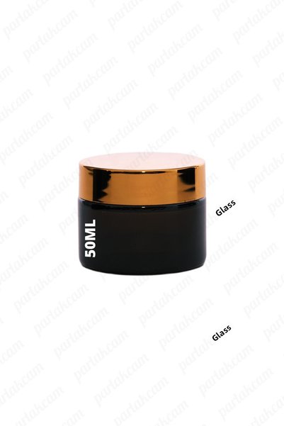parlakcam 50ml amber cream jar glass cream box with shiny gold lid 50cc glass jar (1 piece)