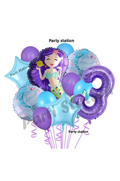 Parti Station مجموعة بالونات حورية البحر باللون الأرجواني لعمر 3 سنوات، مجموعة بالونات حورية البحر
