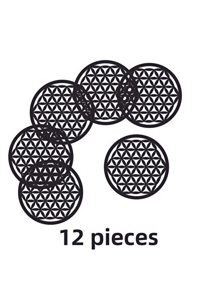 şamaksesuar Flower of Life Geometric Black Single Face 3 mm Mdf 12-Piece Coas...