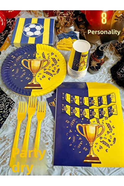 partyrüyası Σετ γενεθλίων για 8 άτομα με θέμα το κίτρινο και το μπλε ναυτικό