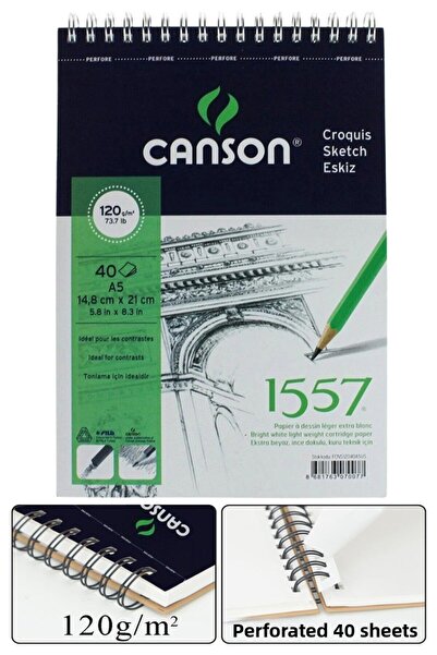 Artlantis Скицник със спирала Canson 1557 A5, 40 листа, 1 брой, 120 гр, 148x2...