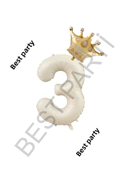 BEST PARTİ DOĞUM GÜNÜ PARTİ SÜSLERİ Beige Number and King Crown Foil Balloon ...