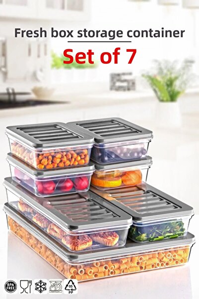 Open Home Concept Set of 7 Freshbox - Gray Storage Container Suitable for Microwave and Diffraction