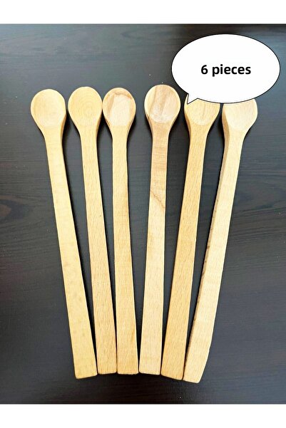 DİBA AVM 6pcs Wooden Long Handle Coffee Mixing Spoons Wooden Long Handle Coffee Stirring Spoon