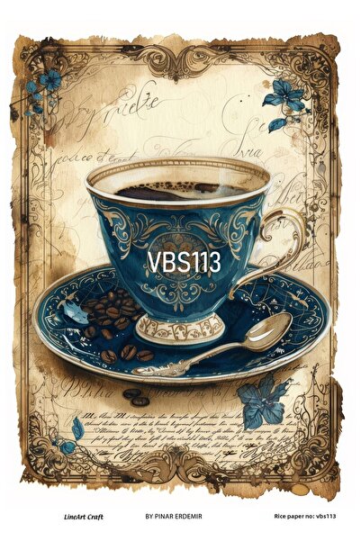 LİNEART Vbs113 Model Navy Blue Floral Patterned Cup - Blue, 30*42 cm Brass De...
