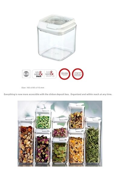 MYBOX 6-Piece Spice Rack Vacuum Storage Container White (Special Lid), Food Container