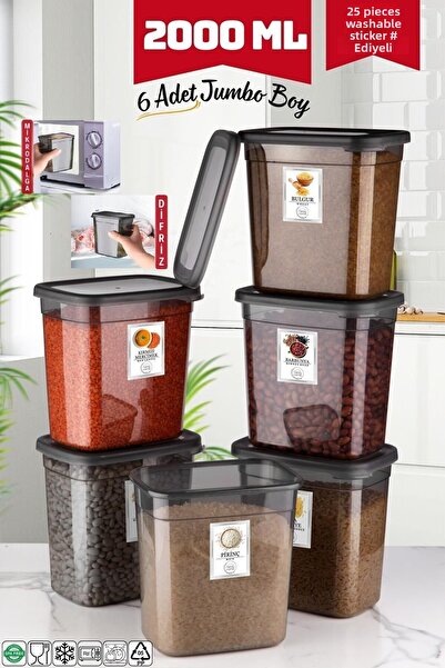 Nandy Home 6 Pieces Jumbo Size - 2000 ml Anthracite Rectangular Storage Container