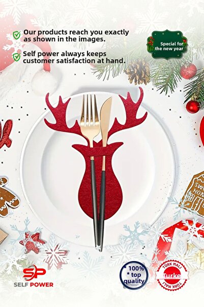 Self Power Deer Themed Christmas Tree Filt Blade Fork Set Themed Design&Party Decor Desktop Decor